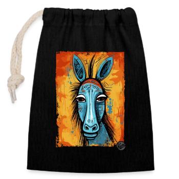 Kunstvoller Esel im Tribal-Kubismus-Stil - Verschließbarer Geschenkbeutel aus Baumwolle (14x20cm) - Schwarz - Vorne