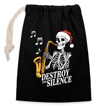 Skelett Saxophon Destroy the Silence Musik - Verschließbarer Geschenkbeutel aus Baumwolle (14x20cm) - Schwarz - Vorne