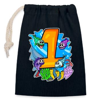 Zahl 1 Nummer Eins - Fische Motiv - Verschließbarer Geschenkbeutel aus Baumwolle (14x20cm) - Navy - Vorne