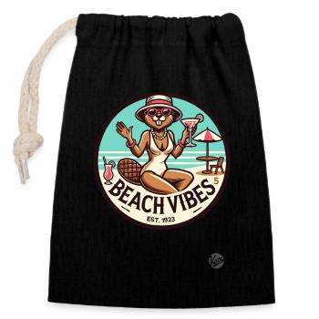 Beaver Lady apporte une ambiance rétro de plage de vacances - Sac cadeau en coton avec cordon (14 x 20 cm) - noir - Devant