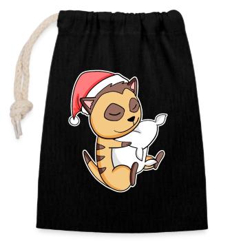 Meerkat Cute Tired Sleeping In Christmas - Closable cotton gift bag (14x20cm) - black - Front