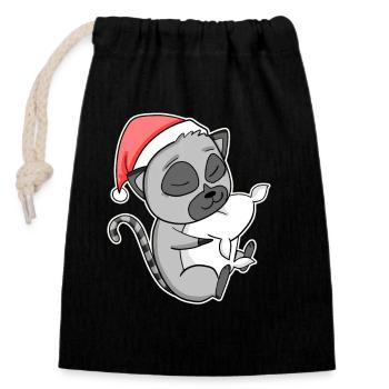 Lemurs Cute Tired Sleeping In Christmas - Closable cotton gift bag (14x20cm) - black - Front