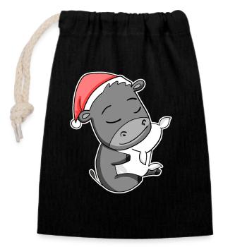 Donkey Cute Tired Sleeping In Christmas - Closable cotton gift bag (14x20cm) - black - Front