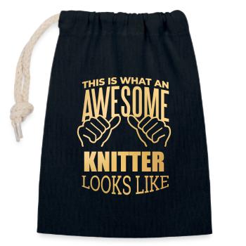 Knitting - Closable cotton gift bag (14x20cm) - navy - Front