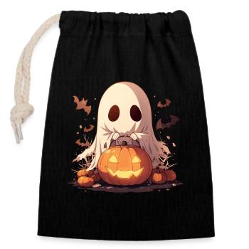 Gespenst Geist Halloween Kürbis Laterne Geschenk - Verschließbarer Geschenkbeutel aus Baumwolle (14x20cm) - Schwarz - Vorne