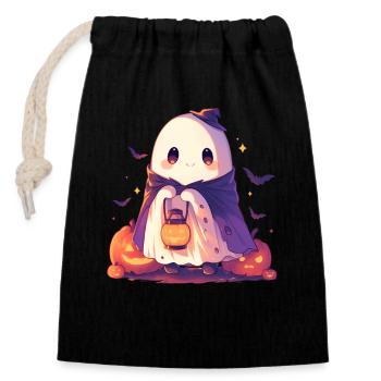 Halloween Gespenst Geist Kürbis Laterne Geschenk - Verschließbarer Geschenkbeutel aus Baumwolle (14x20cm) - Schwarz - Vorne