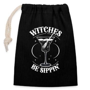 Halloween Femmes Sorcières Alcool Filles Soirée Drôle - Sac cadeau en coton avec cordon (14 x 20 cm) - noir - Devant