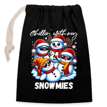 Weihnachten Schneemann Kumpel Freunde Fun Lustig - Verschließbarer Geschenkbeutel aus Baumwolle (14x20cm) - Schwarz - Vorne