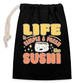 Japanese Food Lover LIfe Is Simple Like Sushi - Verschließbarer Geschenkbeutel aus Baumwolle (14x20cm) - Schwarz - Vorne