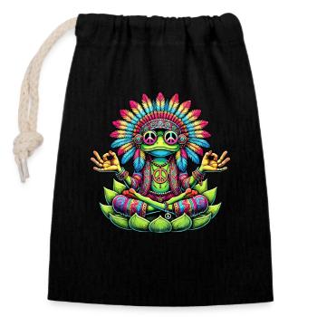 Hippie Frog 70s 1970s 60s Party - Closable cotton gift bag (14x20cm) - black - Front