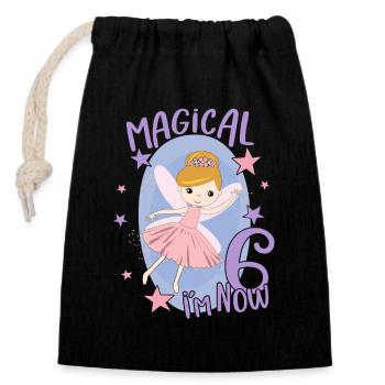 6ème anniversaire fille fée 6 ans bday fête - Sac cadeau en coton avec cordon (14 x 20 cm) - noir - Devant