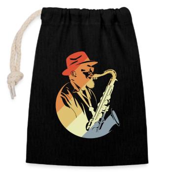 Saxophone Player Retro - Closable cotton gift bag (14x20cm) - black - Front
