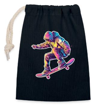 Skateur rétro - Sac cadeau en coton avec cordon (14 x 20 cm) - bleu marine - Devant