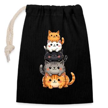 Cat & Kitten, Cute Cats, Cat Stack - Closable cotton gift bag (14x20cm) - black - Front