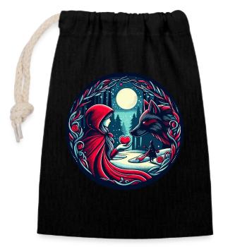 Fairy Tale Little Red Riding Hood Wolf Mystical Love Animal Welfare - Closable cotton gift bag (14x20cm) - black - Front