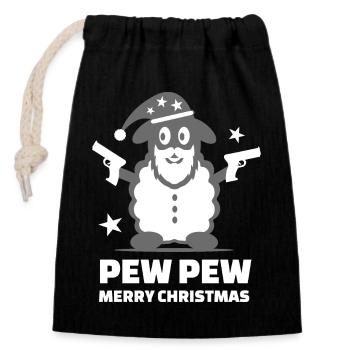 Pew Pew Schaf Santa Claus Geschenkidee - Verschließbarer Geschenkbeutel aus Baumwolle (14x20cm) - Schwarz - Vorne