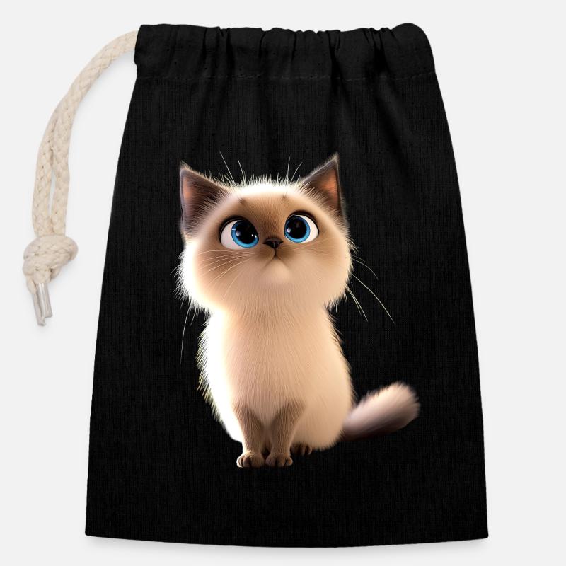 Birma Katze Heilige Birmakatze Süße Birma Katzen - Verschließbarer Geschenkbeutel aus Baumwolle (14x20cm) - Schwarz
