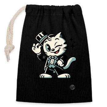 Bonjour Bonjour, Chat de dessin animé rétro classique - Sac cadeau en coton avec cordon (14 x 20 cm) - noir - Devant