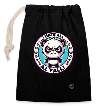 I hate you all, Angry Little Panda - Closable cotton gift bag (14x20cm) - black - Front