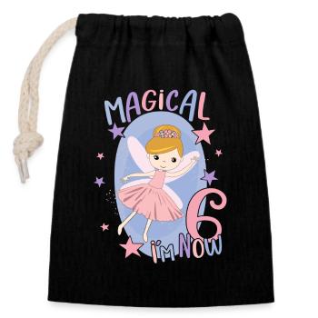 6ème anniversaire fille fée 6 ans bday fête - Sac cadeau en coton avec cordon (14 x 20 cm) - noir - Devant