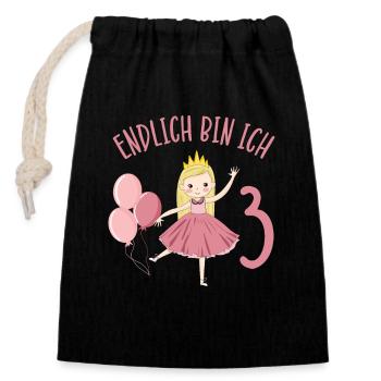 Prinzessin Geburtstagshirt Endlich 3 Jahre Mädchen - Verschließbarer Geschenkbeutel aus Baumwolle (14x20cm) - Schwarz - Vorne