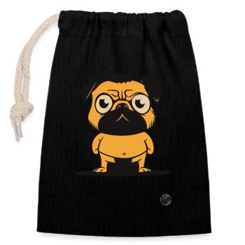 Carlin Chien Lutteur de Sumo - Sac cadeau en coton avec cordon (14 x 20 cm) - noir - Devant