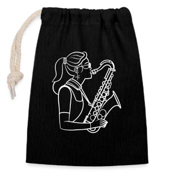 Saxophone player - Closable cotton gift bag (14x20cm) - black - Front