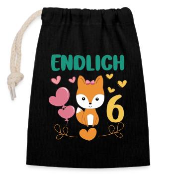Enfin 6 ans fille anniversaire chemise renard - Sac cadeau en coton avec cordon (14 x 20 cm) - noir - Devant