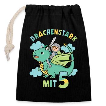 Ritter & Drache Geburtstagsmotiv 5 Jahre Jungen - Verschließbarer Geschenkbeutel aus Baumwolle (14x20cm) - Schwarz - Vorne
