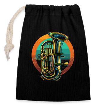 Tuba Illustration - Closable cotton gift bag (14x20cm) - black - Front