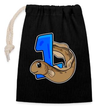 Number 1 Number One - Eel Pisces Motif - Closable cotton gift bag (14x20cm) - black - Front
