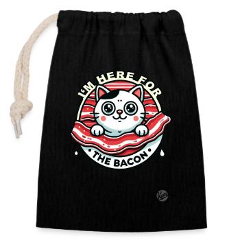 Chat mignon : je suis là pour le bacon - Sac cadeau en coton avec cordon (14 x 20 cm) - noir - Devant