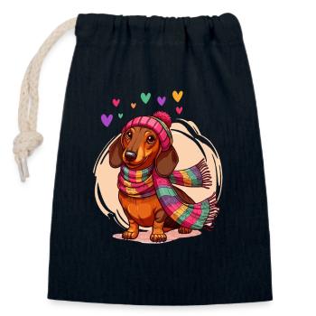 Hund Dackel Herz Dackelliebe Dackelbesitzer Lustig - Verschließbarer Geschenkbeutel aus Baumwolle (14x20cm) - Navy - Vorne