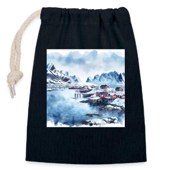 Reine Lofoten Winter Skandinavien Norwegen - Verschließbarer Geschenkbeutel aus Baumwolle (14x20cm) - Navy - Vorne