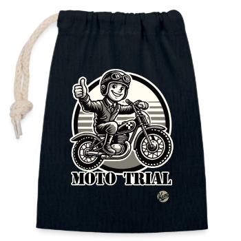Old School Retro Motocross Moto Trial - Closable cotton gift bag (14x20cm) - navy - Front