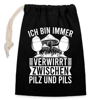 Morel mushrooms confused between mushroom pils mushroom hunters - Closable cotton gift bag (14x20cm) - black - Front