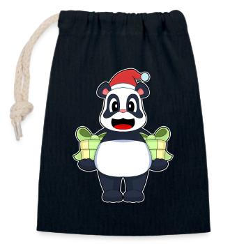 Panda Christmas Packages - Closable cotton gift bag (14x20cm) - navy - Front