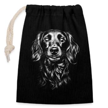 Langhaardackel Portrait Hunde Hund Teckel - Verschließbarer Geschenkbeutel aus Baumwolle (14x20cm) - Schwarz - Vorne