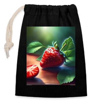 Fraise rouge juteuse - Sac cadeau en coton avec cordon (14 x 20 cm) - noir - Devant
