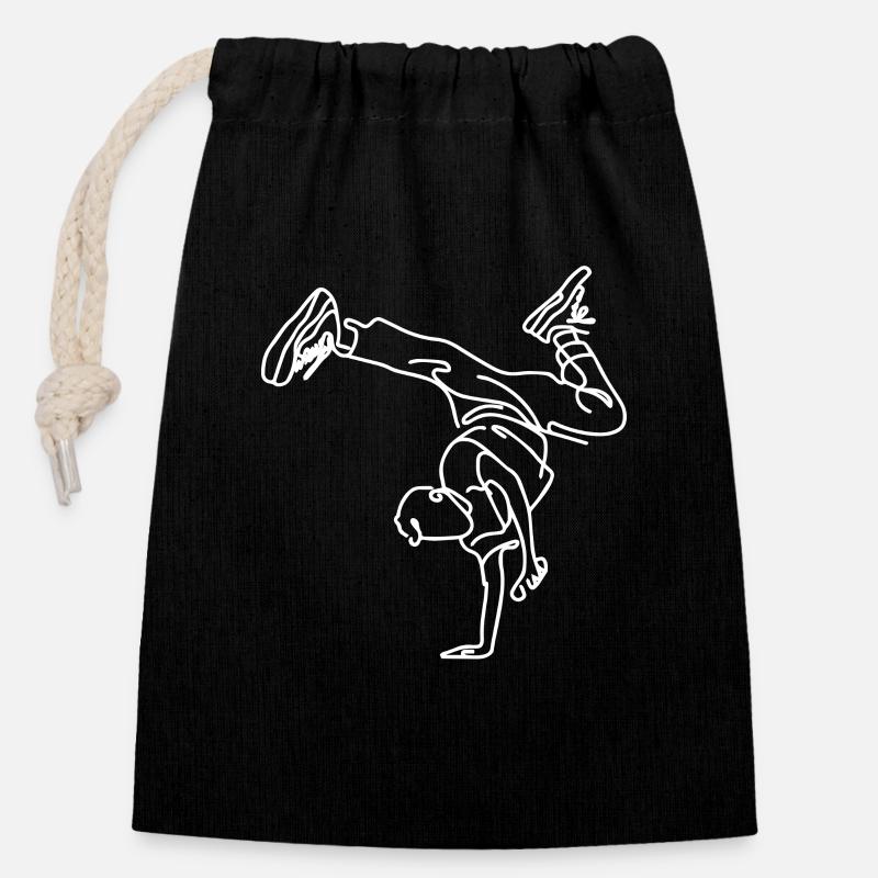 Breakdance garçon dessin - Sac cadeau en coton avec cordon (14 x 20 cm) - noir