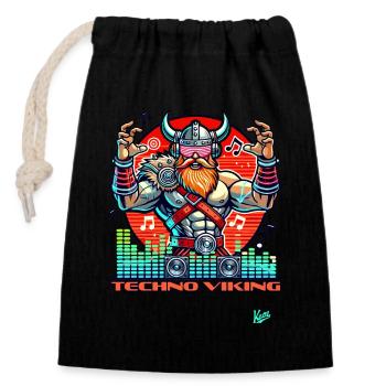 Techno-Musik Wikinger - Verschließbarer Geschenkbeutel aus Baumwolle (14x20cm) - Schwarz - Vorne