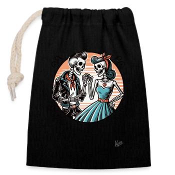 Retro Rockabilly Skeleton Pair - Closable cotton gift bag (14x20cm) - black - Front