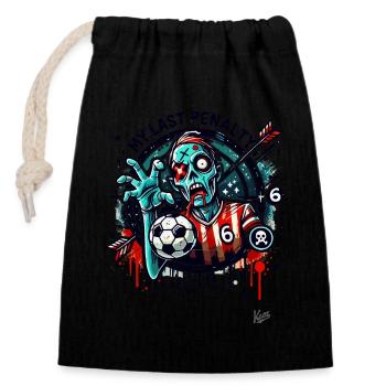 Mein letzter Elfmeter, Zombie-Fußball - Verschließbarer Geschenkbeutel aus Baumwolle (14x20cm) - Schwarz - Vorne