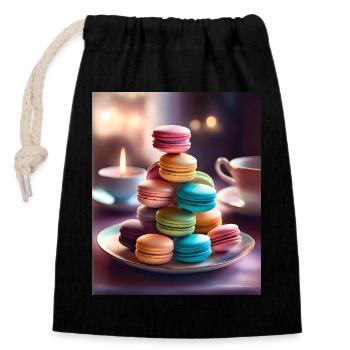 Tasty and colorful macarons - Closable cotton gift bag (14x20cm) - black - Front