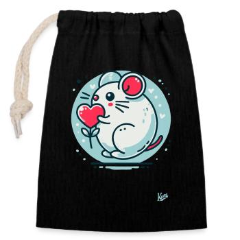 Cute Mouse with Heart - Closable cotton gift bag (14x20cm) - black - Front