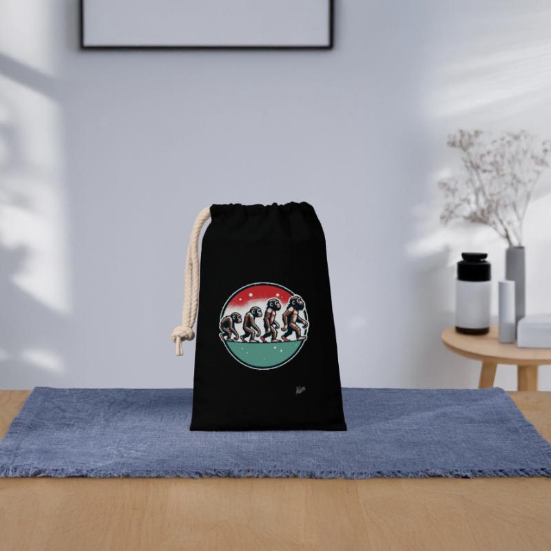 Evolution du singe Sac cadeau en coton avec cordon (14 x 20 cm)