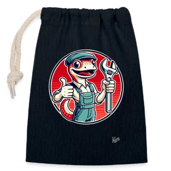Handwerker-Gecko, Daumen mit Schraubenschlüssel - Verschließbarer Geschenkbeutel aus Baumwolle (14x20cm) - Navy - Vorne
