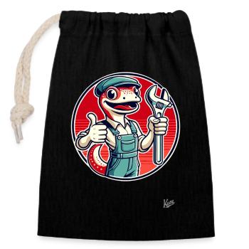 Artisan gecko, pouce avec clé - Sac cadeau en coton avec cordon (14 x 20 cm) - noir - Devant