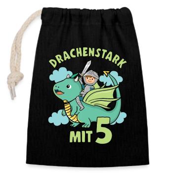 Ritter & Drache Geburtstagsmotiv 5 Jahre Jungen - Verschließbarer Geschenkbeutel aus Baumwolle (14x20cm) - Schwarz - Vorne