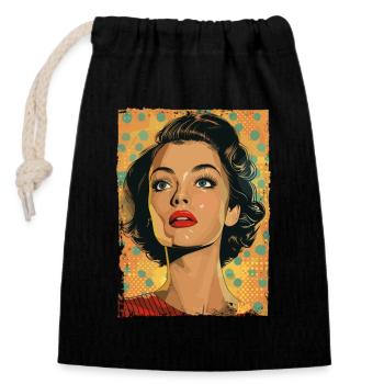Klassische Retro Pop-Kunst Frau - Verschließbarer Geschenkbeutel aus Baumwolle (14x20cm) - Schwarz - Vorne